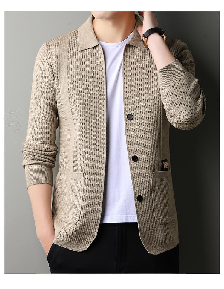 Men's Lapel Knitted Long Sleeve Coat