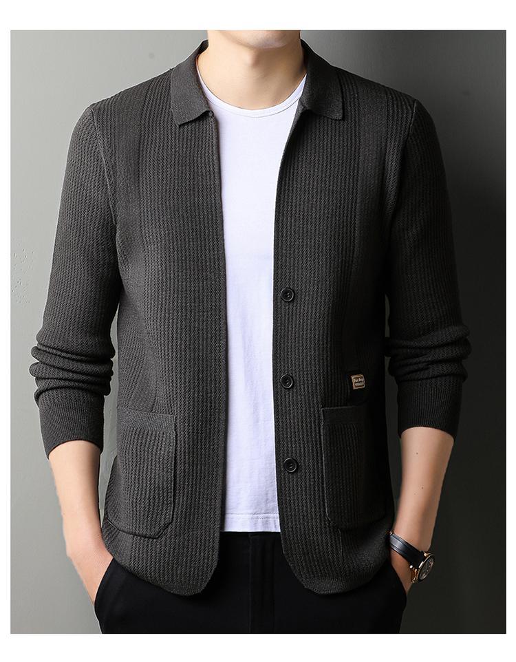 Men's Lapel Knitted Long Sleeve Coat