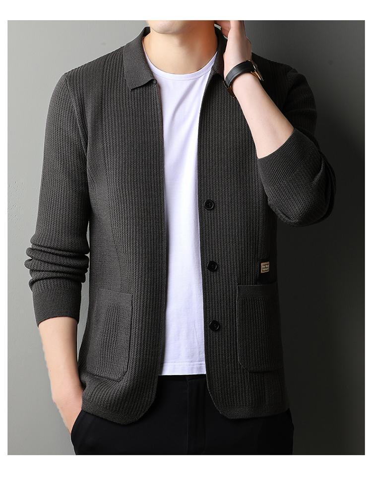 Men's Lapel Knitted Long Sleeve Coat