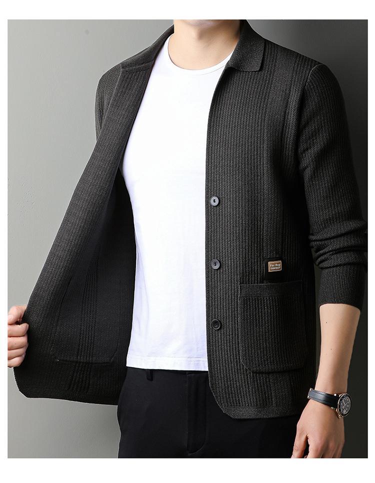 Men's Lapel Knitted Long Sleeve Coat