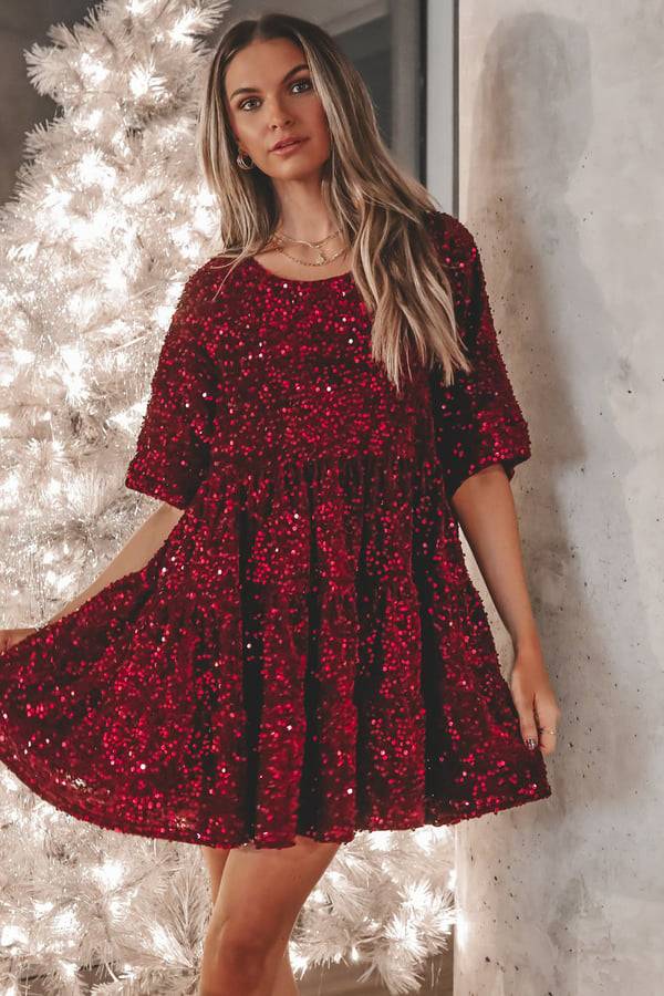 Round Neck Loose Sequined Dress❤️