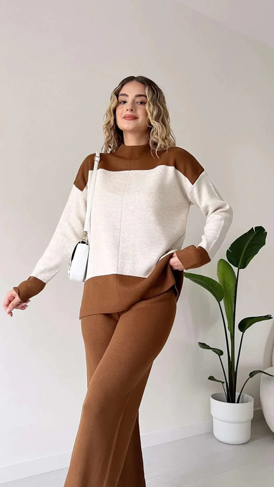 Long Sleeves Two piece Panel Knitted Suit Set