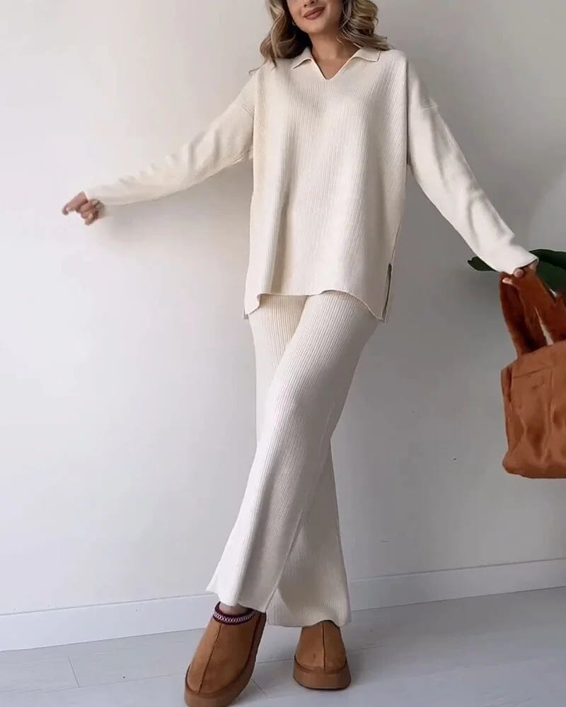 Casual V-neck slit knitted two-piece set Coord Set So-Comfy 