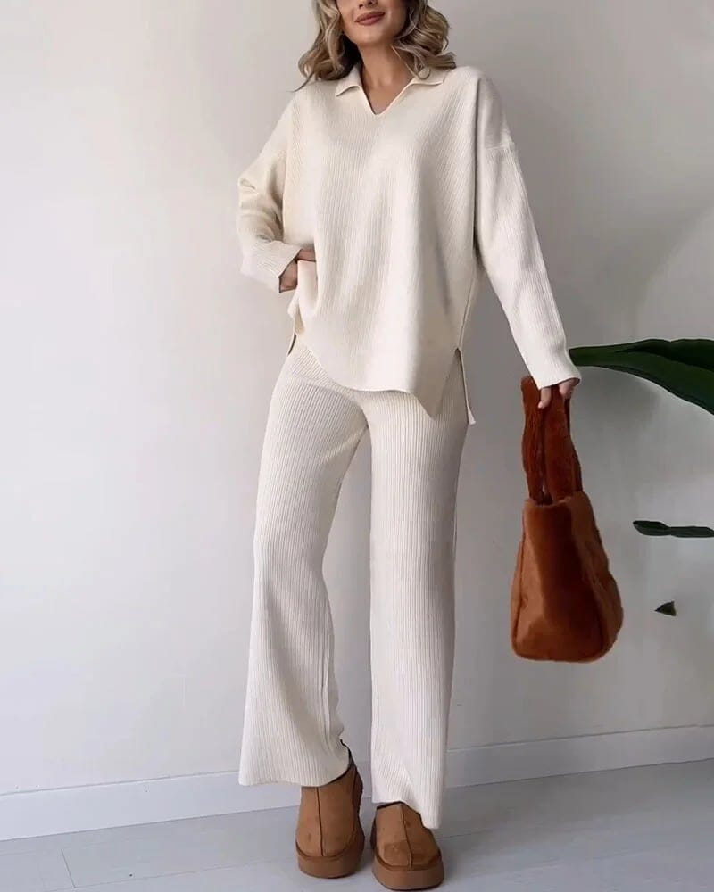 Casual V-neck slit knitted two-piece set Coord Set So-Comfy 