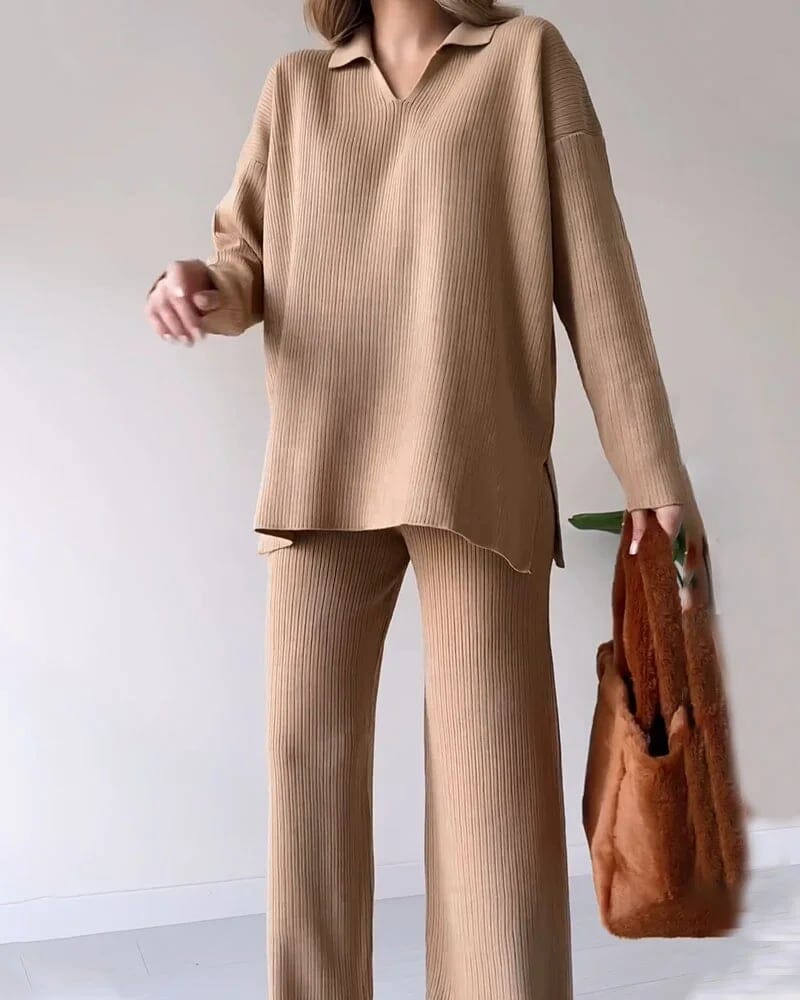 Casual V-neck slit knitted two-piece set Coord Set So-Comfy 