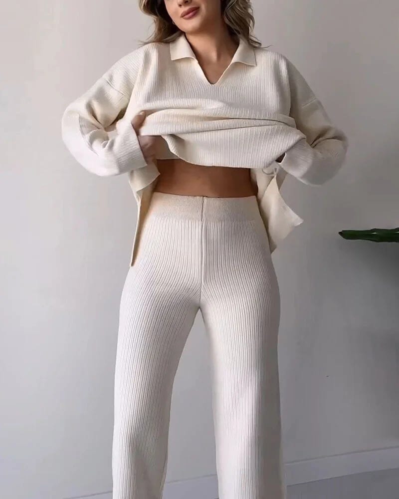 Casual V-neck slit knitted two-piece set Coord Set So-Comfy 