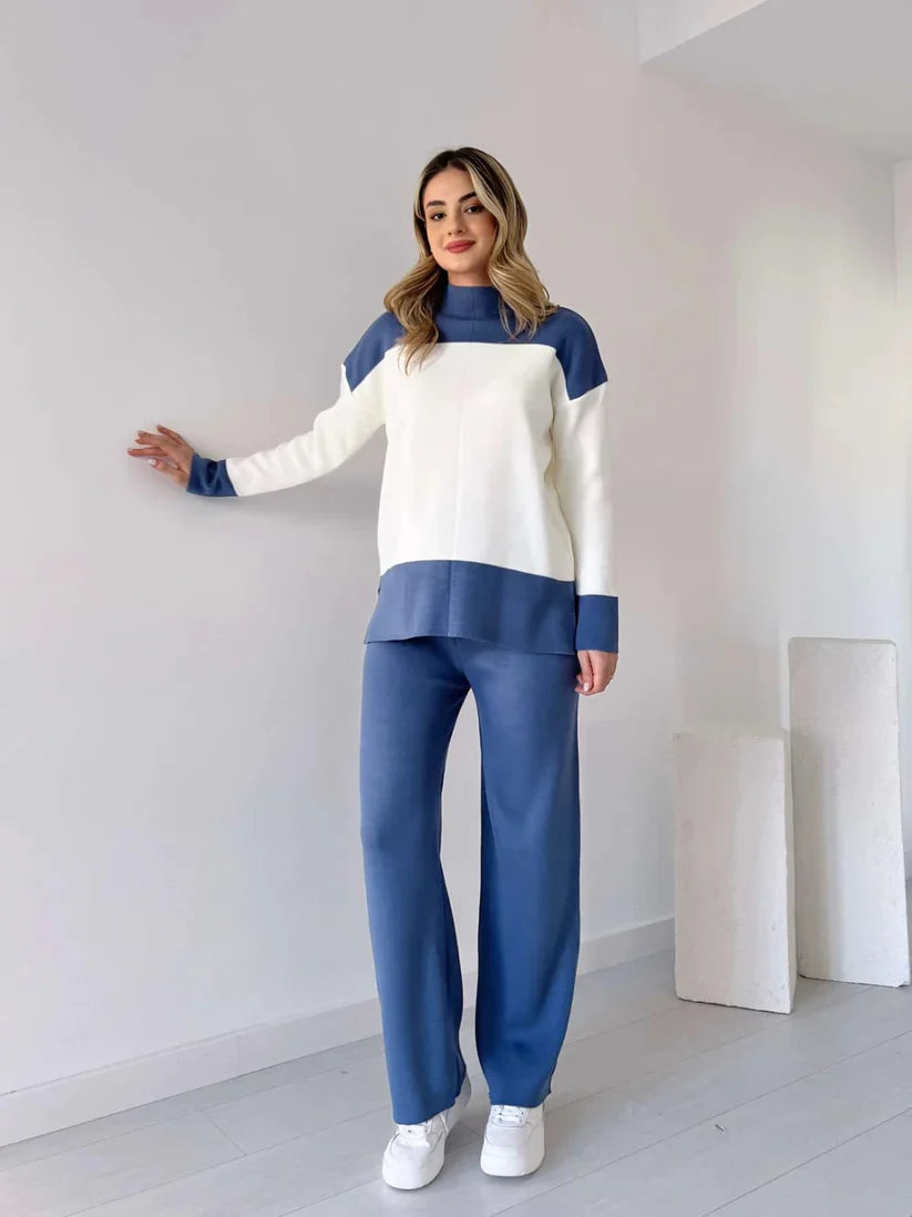 Long Sleeves Two piece Panel Knitted Suit Set