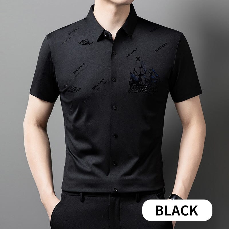 🔥Men's Short Sleeve Button Down Business Shirt shirt So-Comfy Black M(50-60kg) 