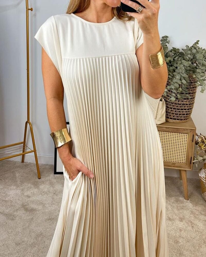 Sleeveless pleated simple solid color dress So-comfy 