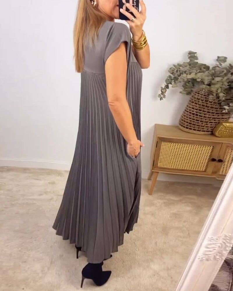 Sleeveless pleated simple solid color dress So-comfy 