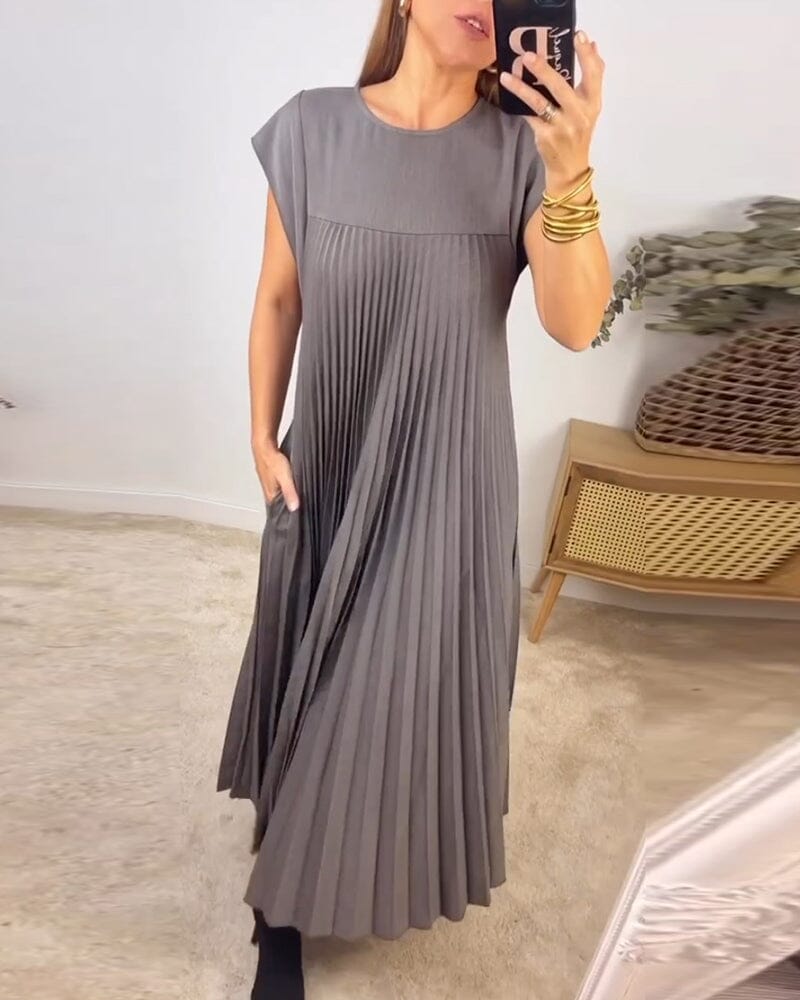 Sleeveless pleated simple solid color dress So-comfy 