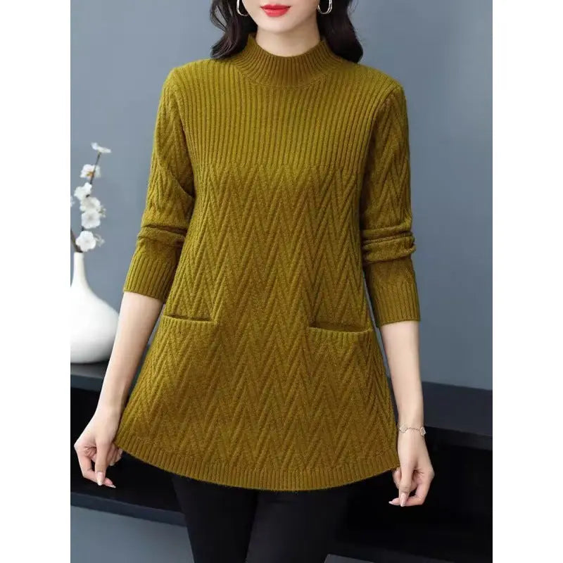 Women's mid-length half turtleneck sweater