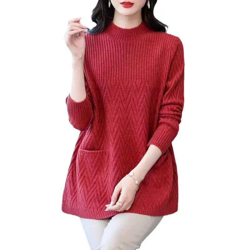 Women's mid-length half turtleneck sweater