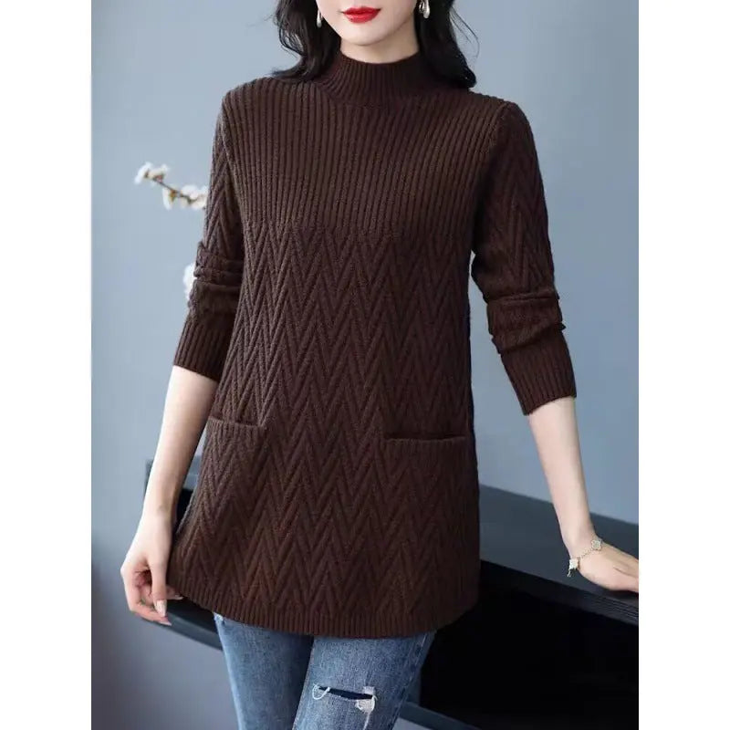 Women's mid-length half turtleneck sweater