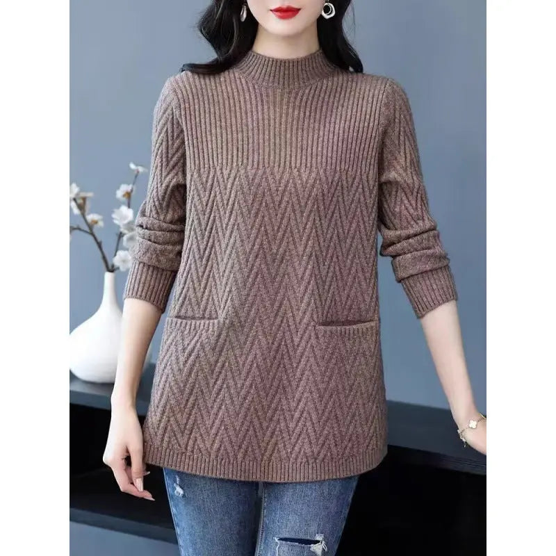 Women's mid-length half turtleneck sweater