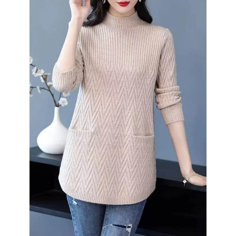 Women's mid-length half turtleneck sweater