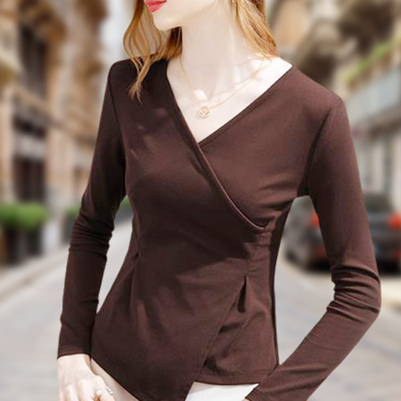 Women’s Long Sleeve V-Neck Solid Tops