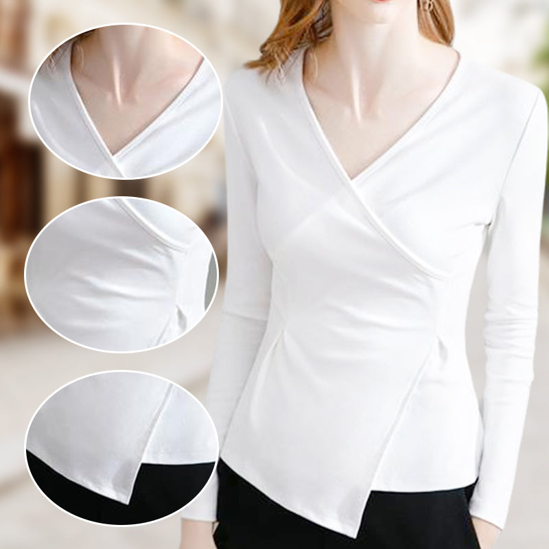 Women’s Long Sleeve V-Neck Solid Tops