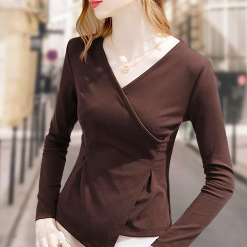 Women’s Long Sleeve V-Neck Solid Tops