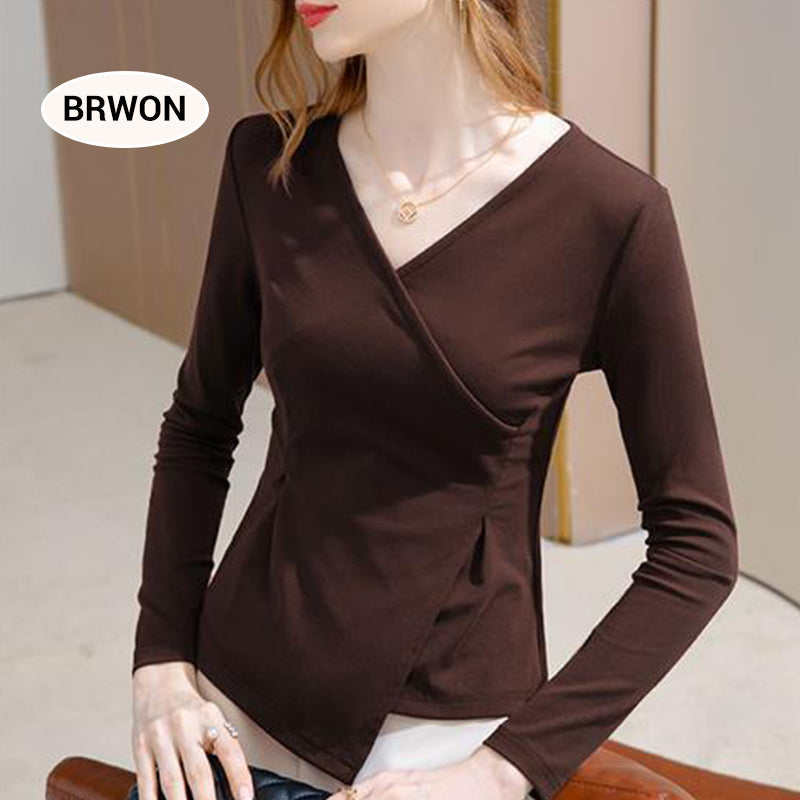 Women’s Long Sleeve V-Neck Solid Tops